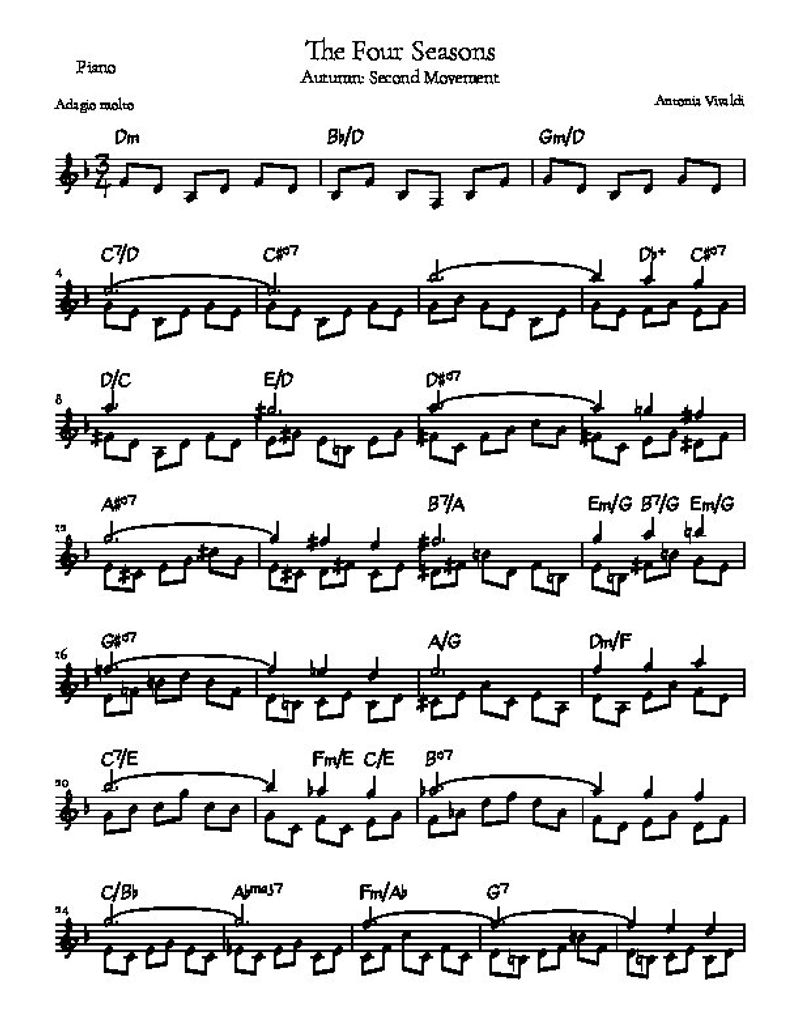 The Four Seasons Autumn Mvt2 Vivaldi Piano