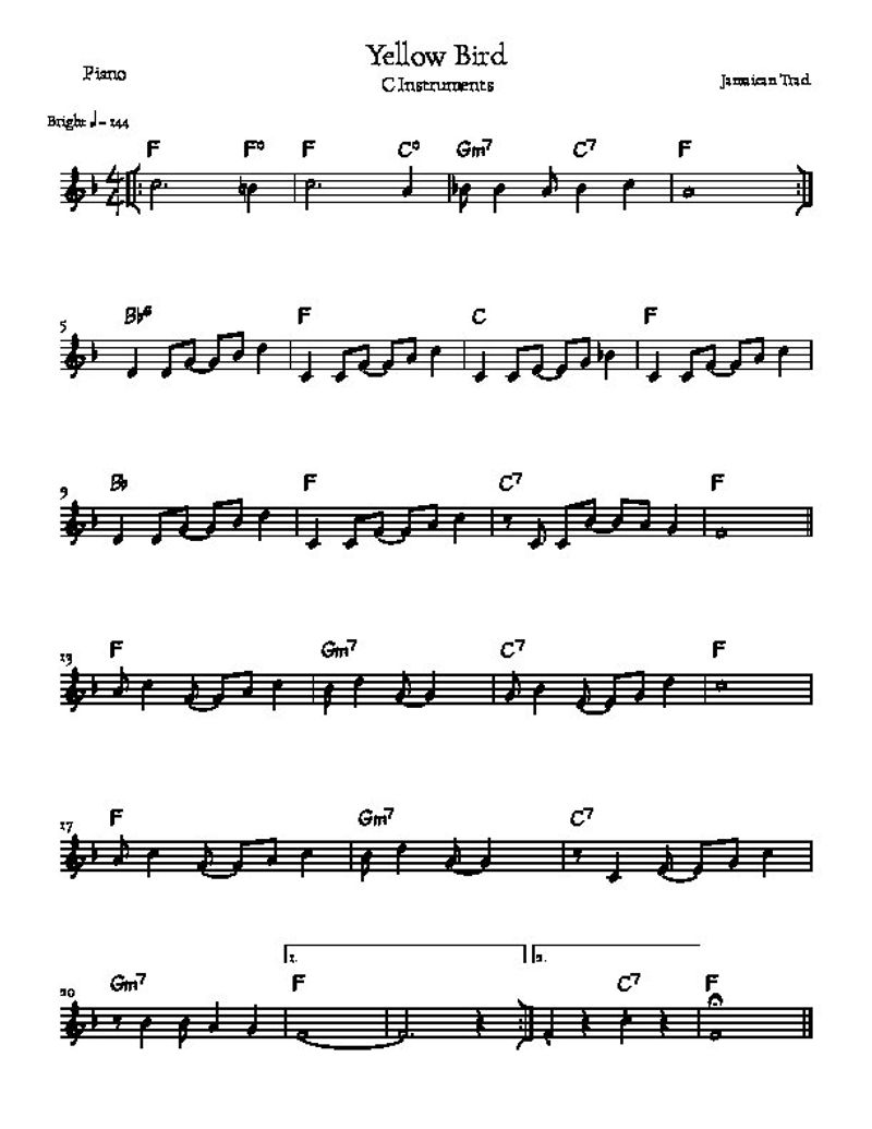 Yellow Bird Trad Jamaica Piano