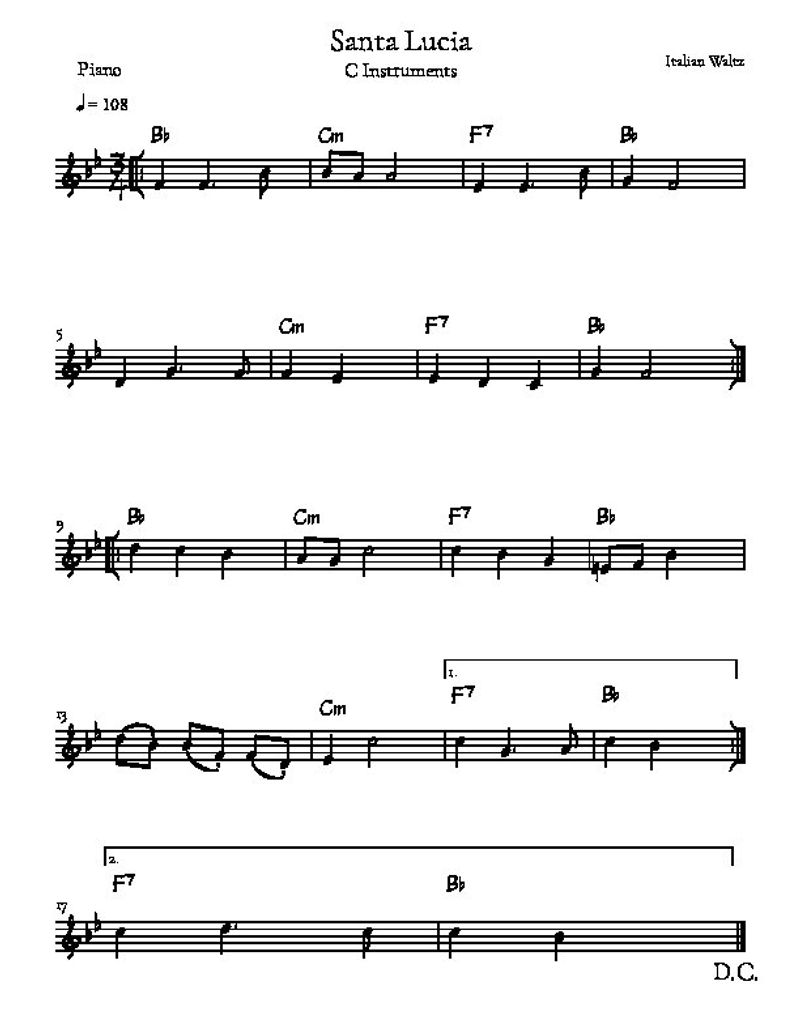 Santa Lucia Trad Italian Piano