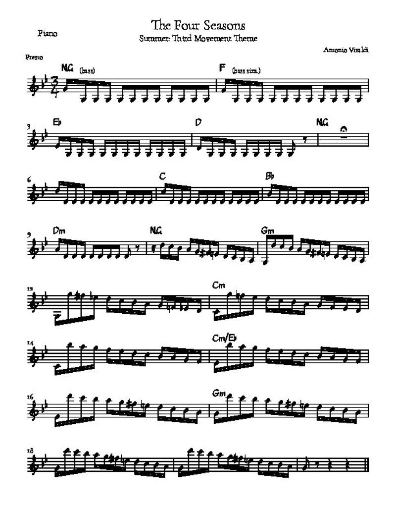 The Four Seasons Summer Mvt3 Vivialdi Piano