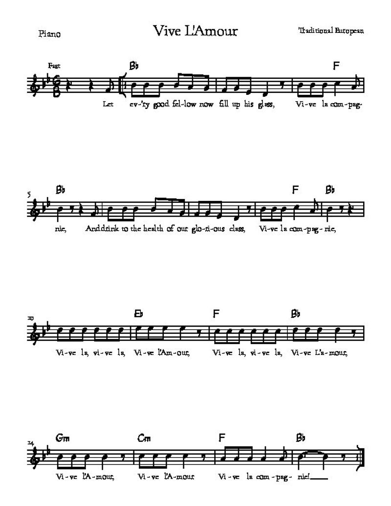 Vive L Amour Trad France Piano