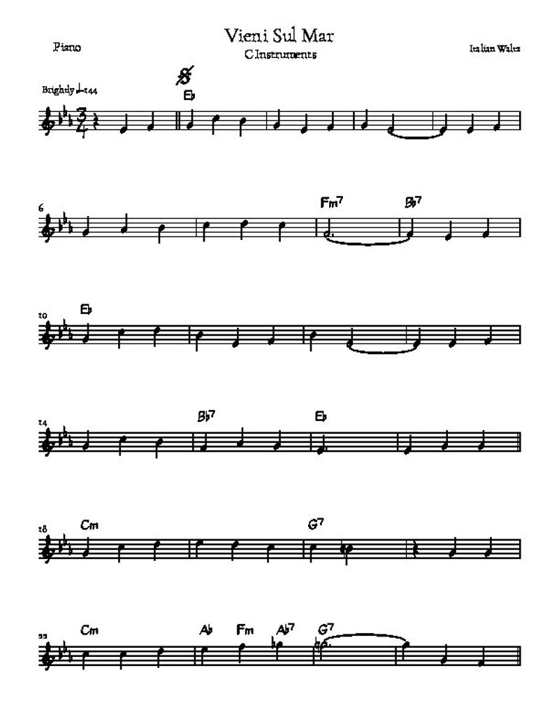 Vieni Sul Mar Trad Italian Piano