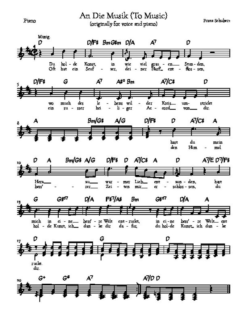 An Die Musik (to Music) Schubert Piano