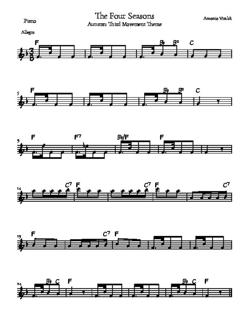 Four Seasons Autumn Mvt3 Vivaldi Piano
